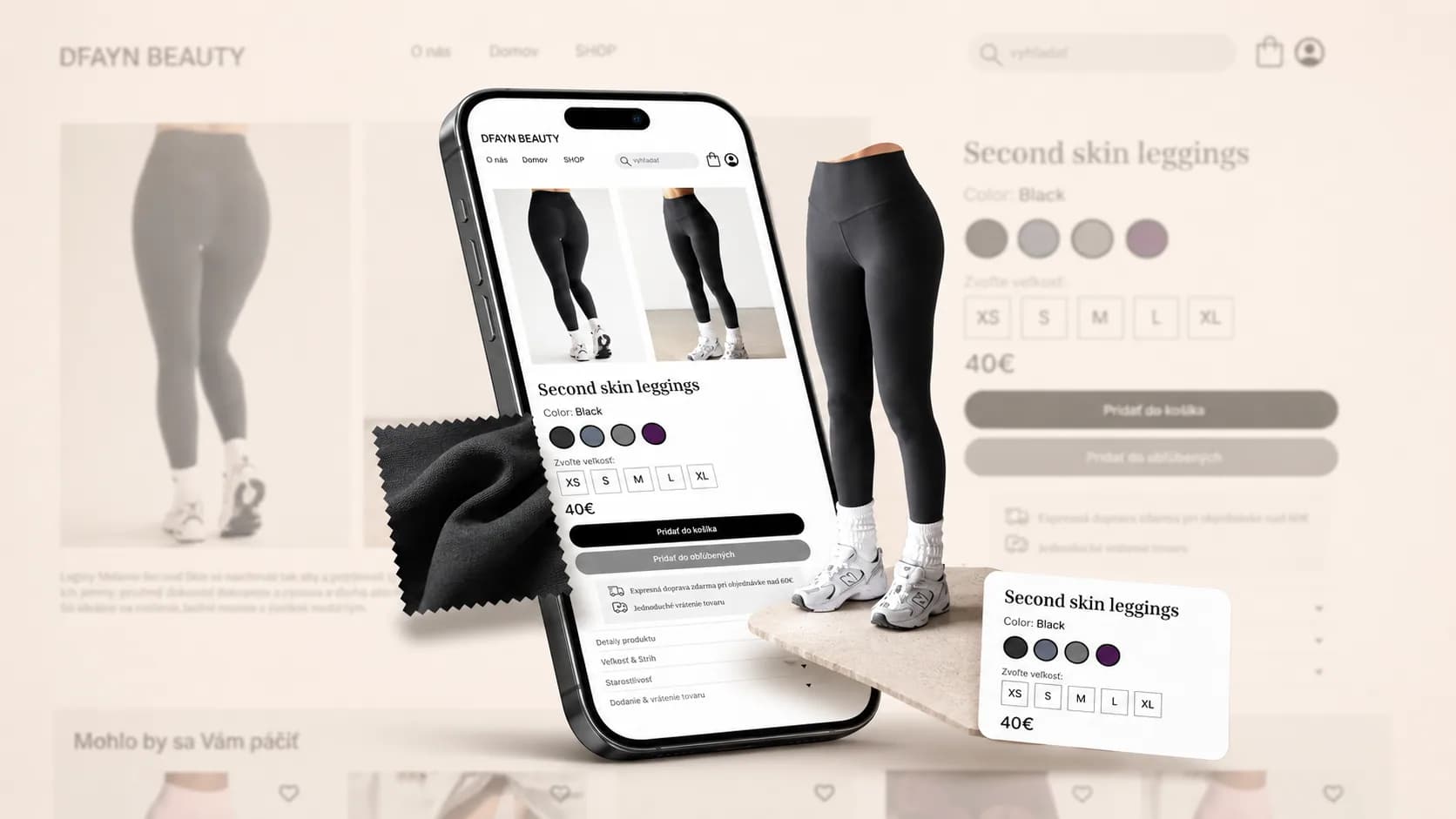Detail produktu Second Skin Leggings s výberom farby a veľkosti, aj s cenou