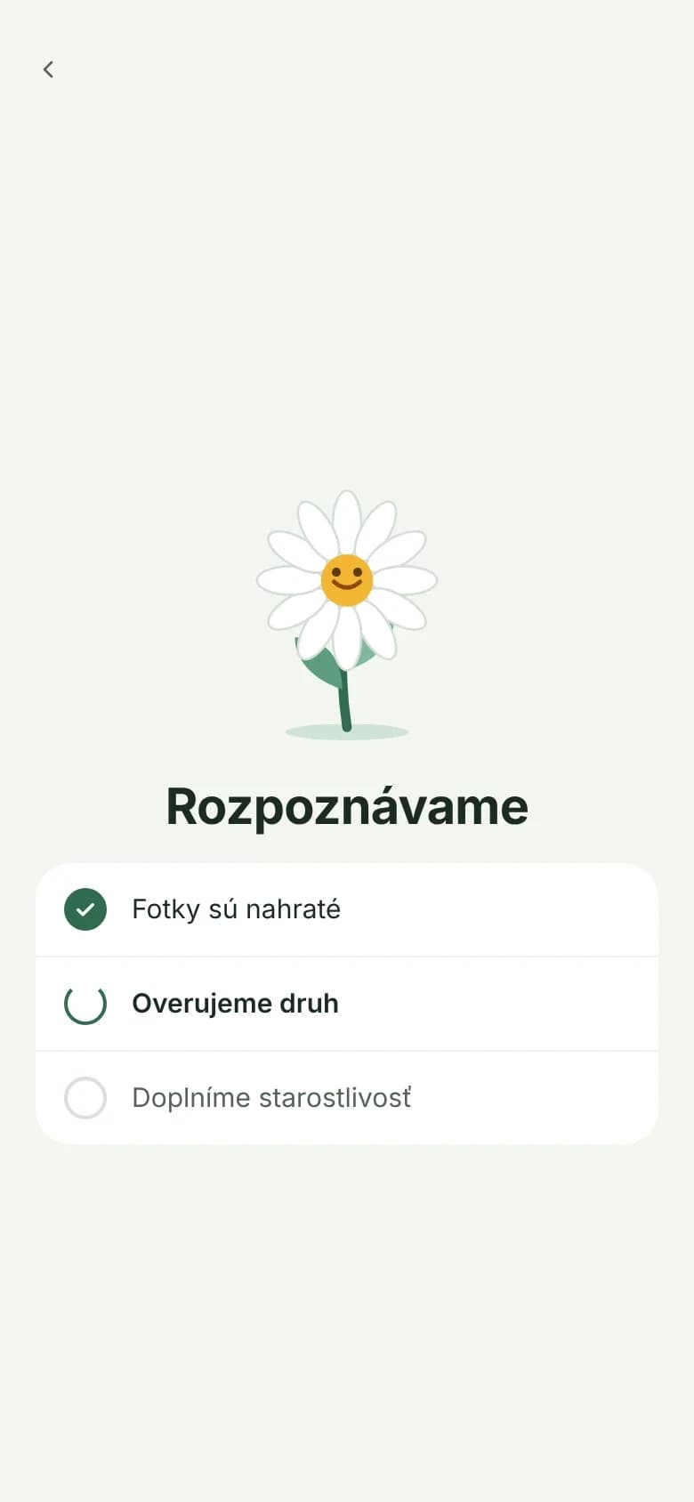 Návrh obrazovky rozpoznání rostliny ve Flori.