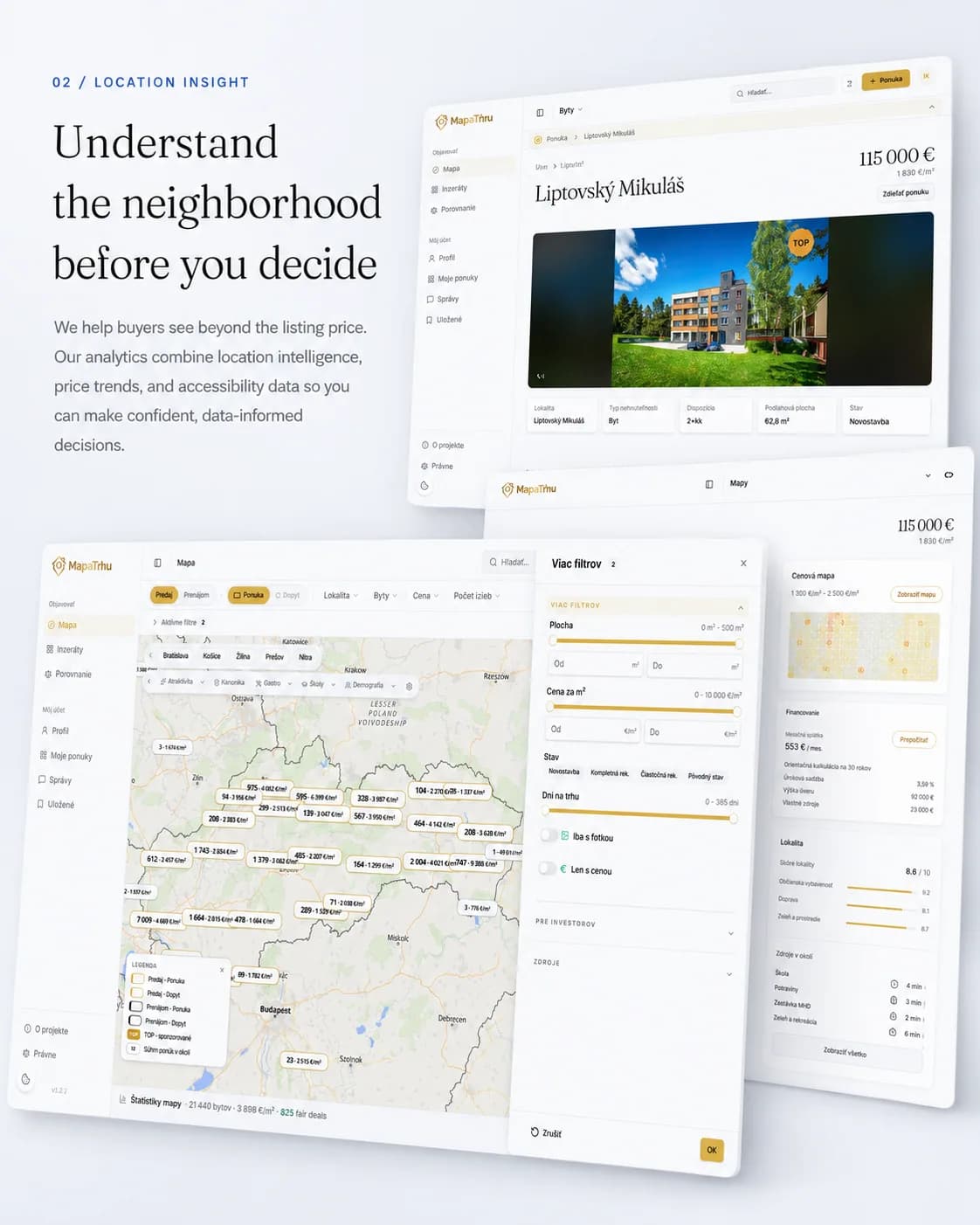 Property detail beside MapaTrhu search filters