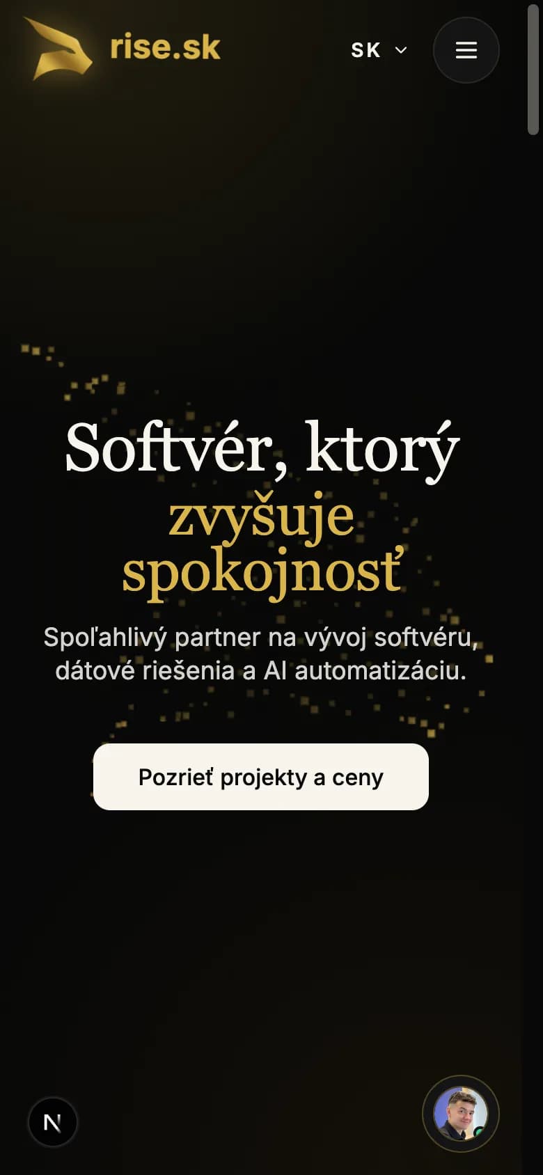 Current RISE.SK mobile homepage