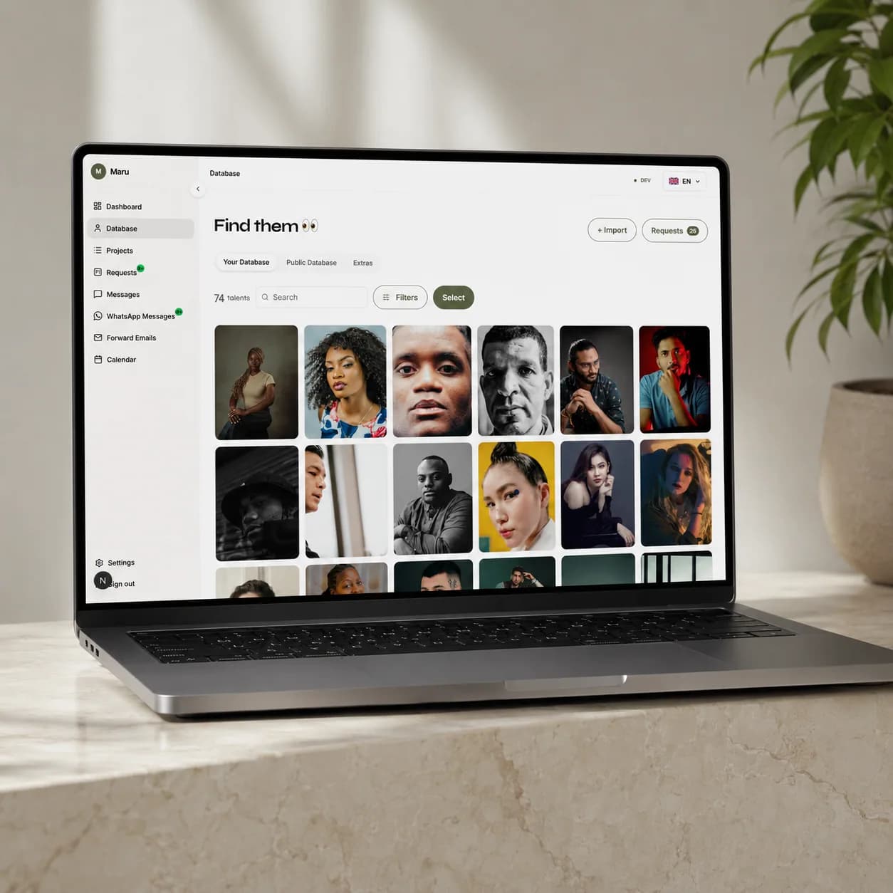 Slates talent database on a laptop