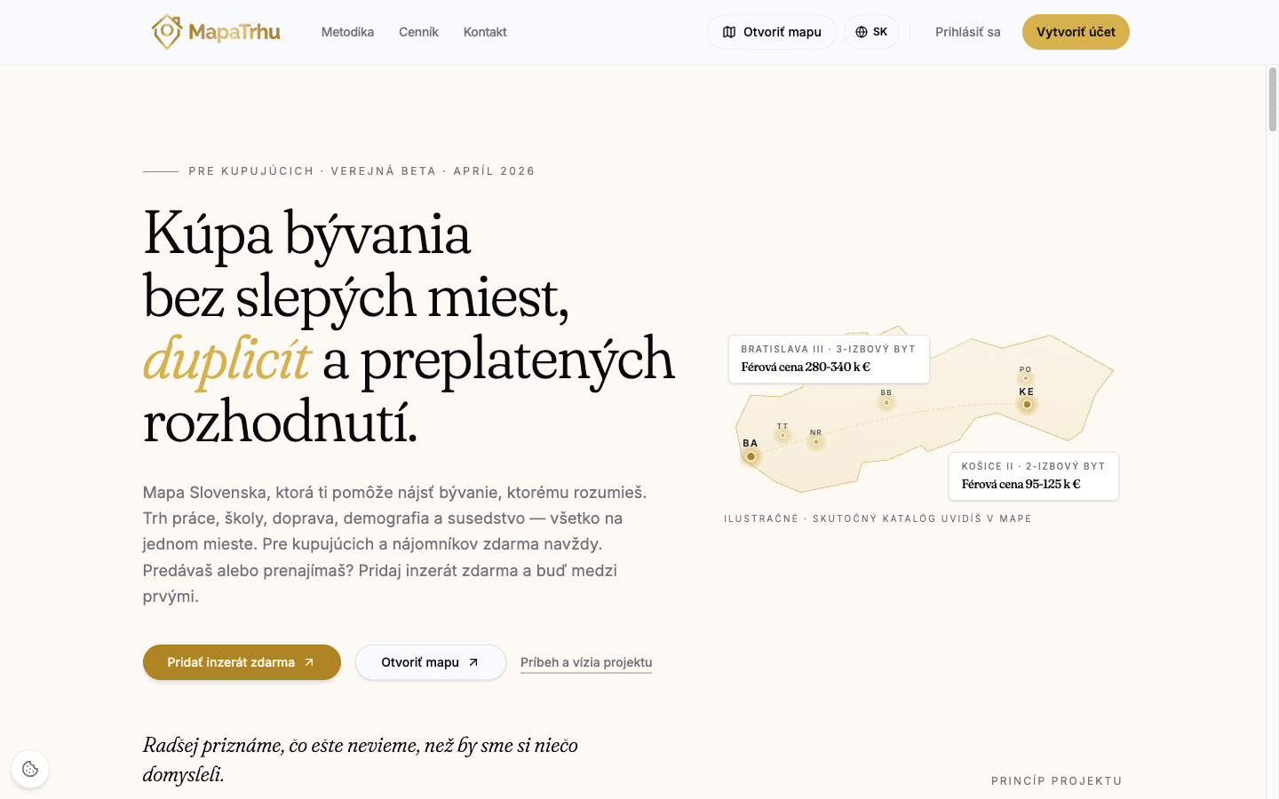 Preview of the public MapaTrhu homepage