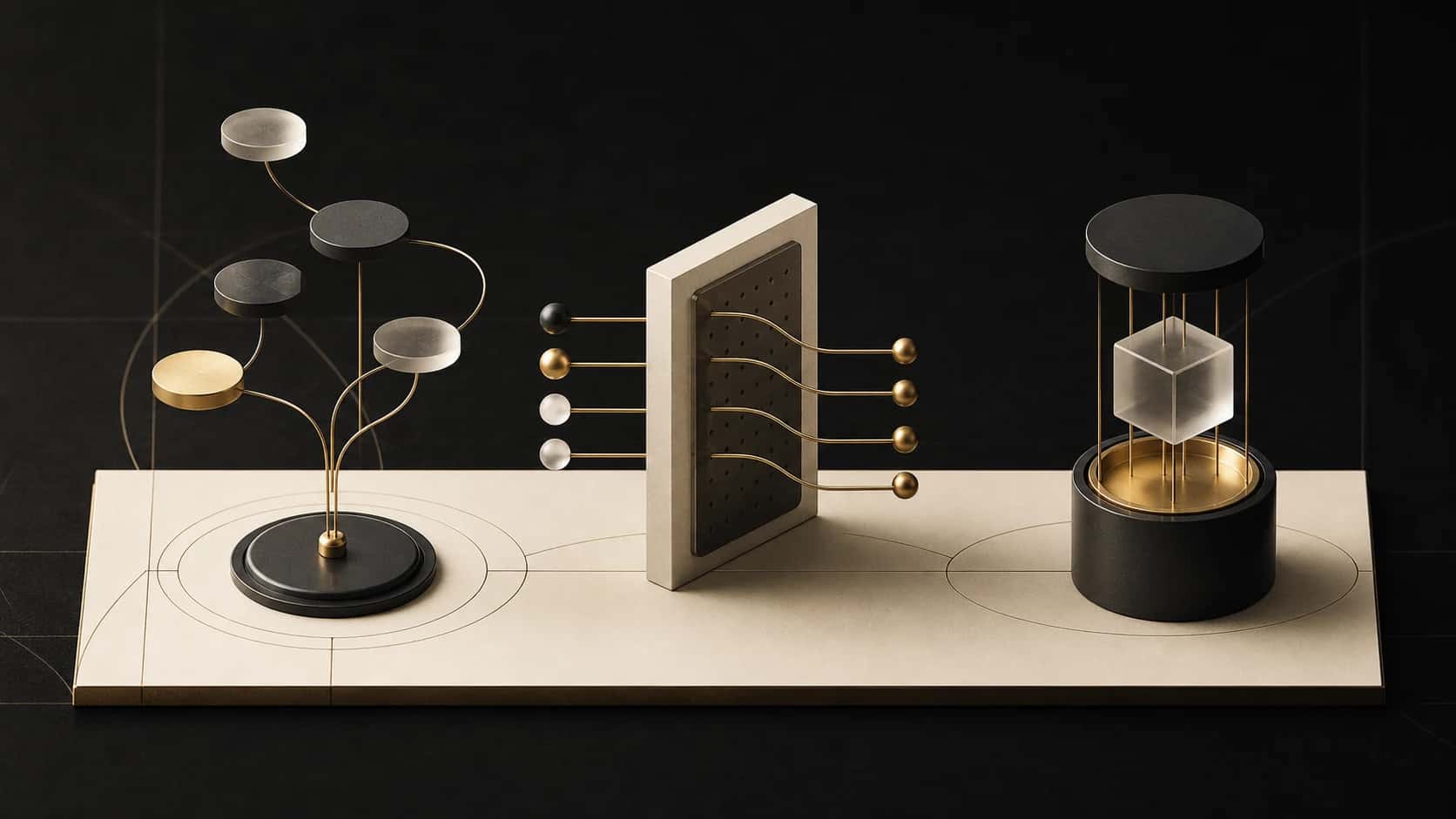 Abstract modular mechanisms representing software design patterns in the Rise visual identity