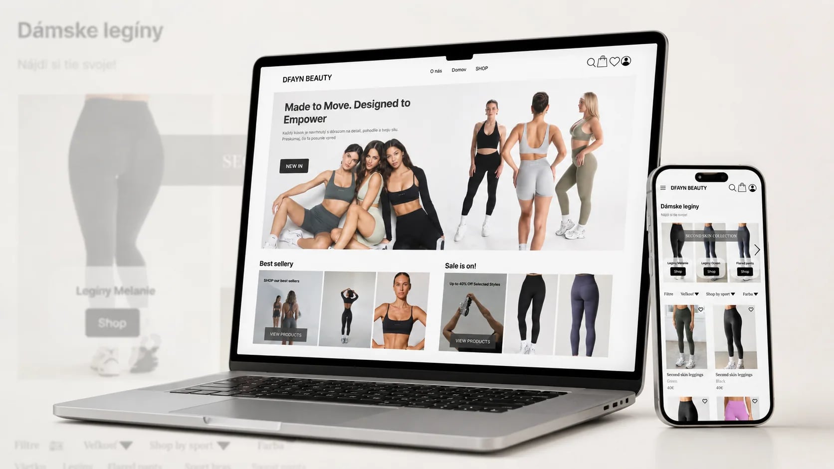 DFAYN BEAUTY store homepage concept on a laptop and a phone
