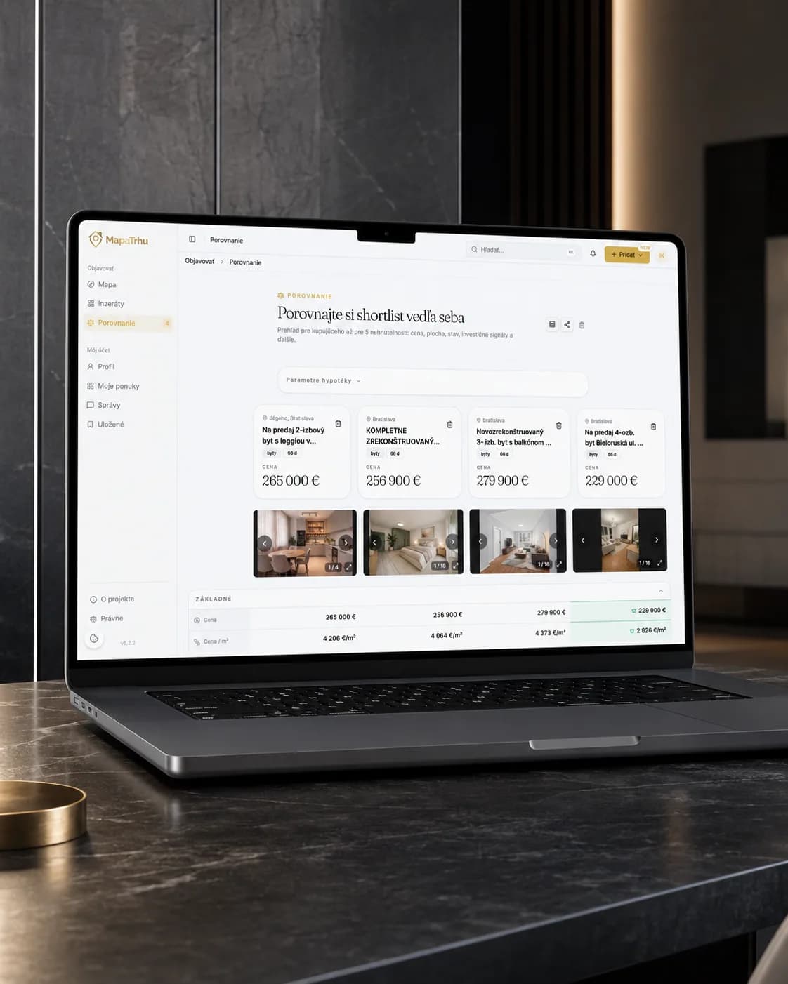 Selected property comparison on a laptop