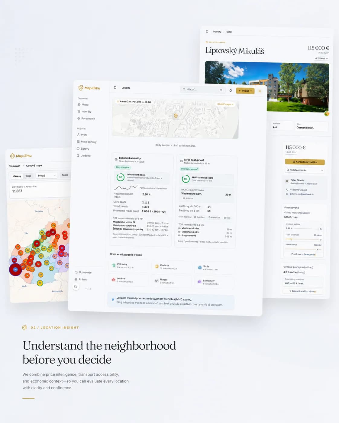 Location analysis and property detail in MapaTrhu