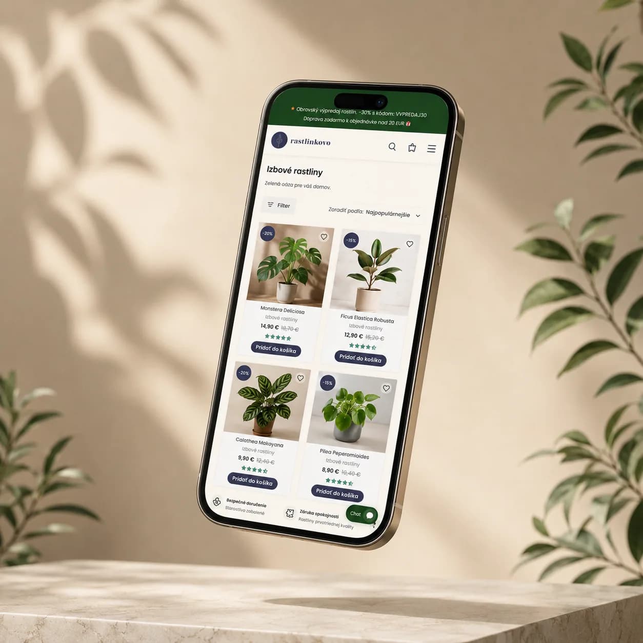 Rastlinkovo houseplant category on a phone