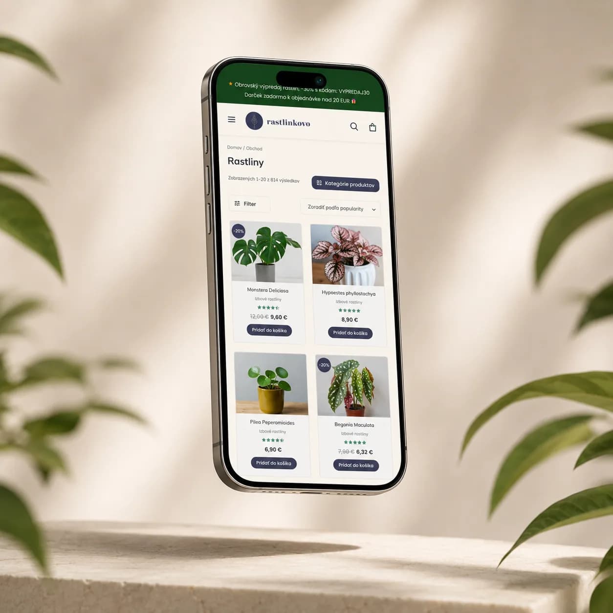 Mobile plant catalogue in the Rastlinkovo store