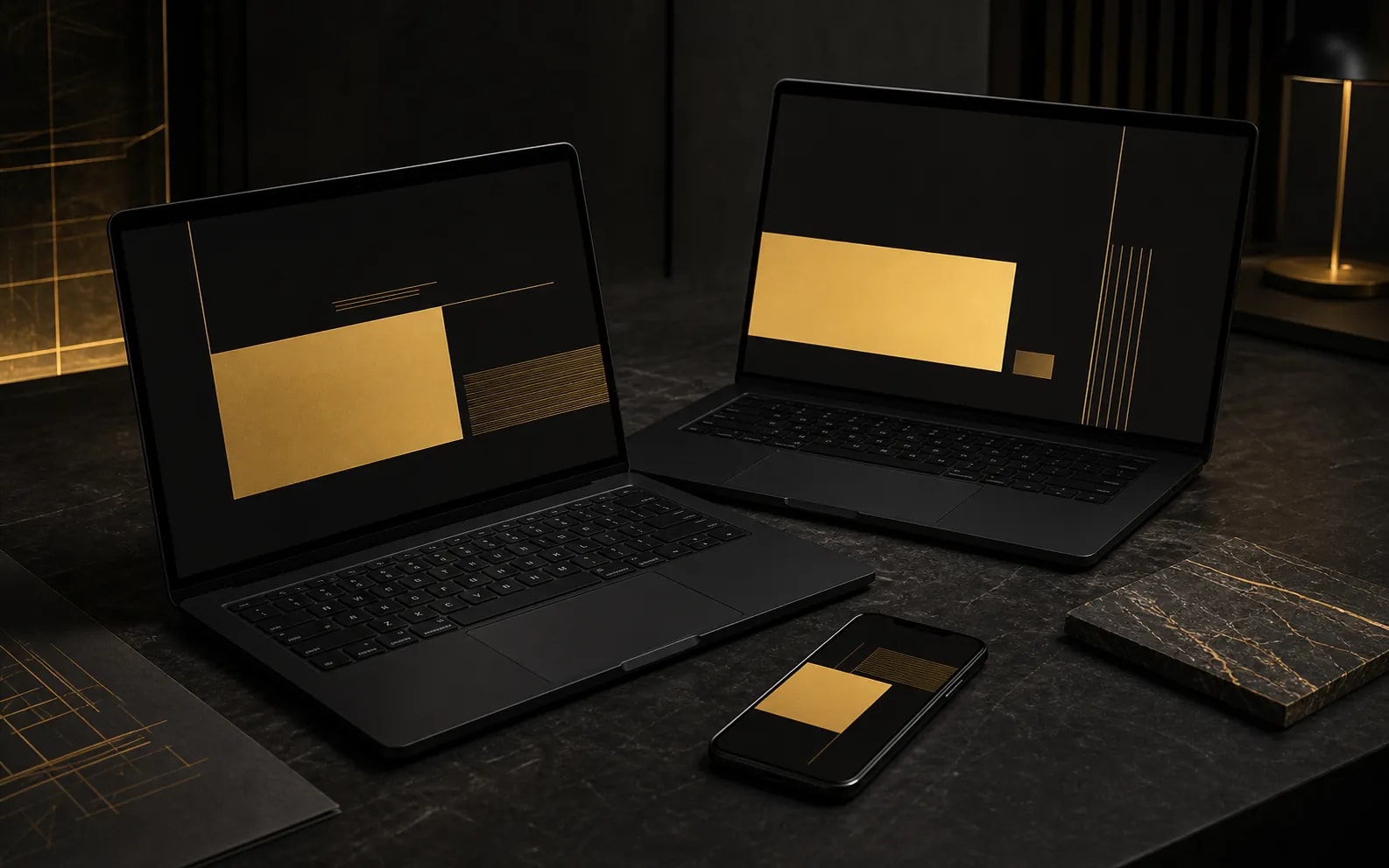 Rise.sk interface design on two laptops and a phone