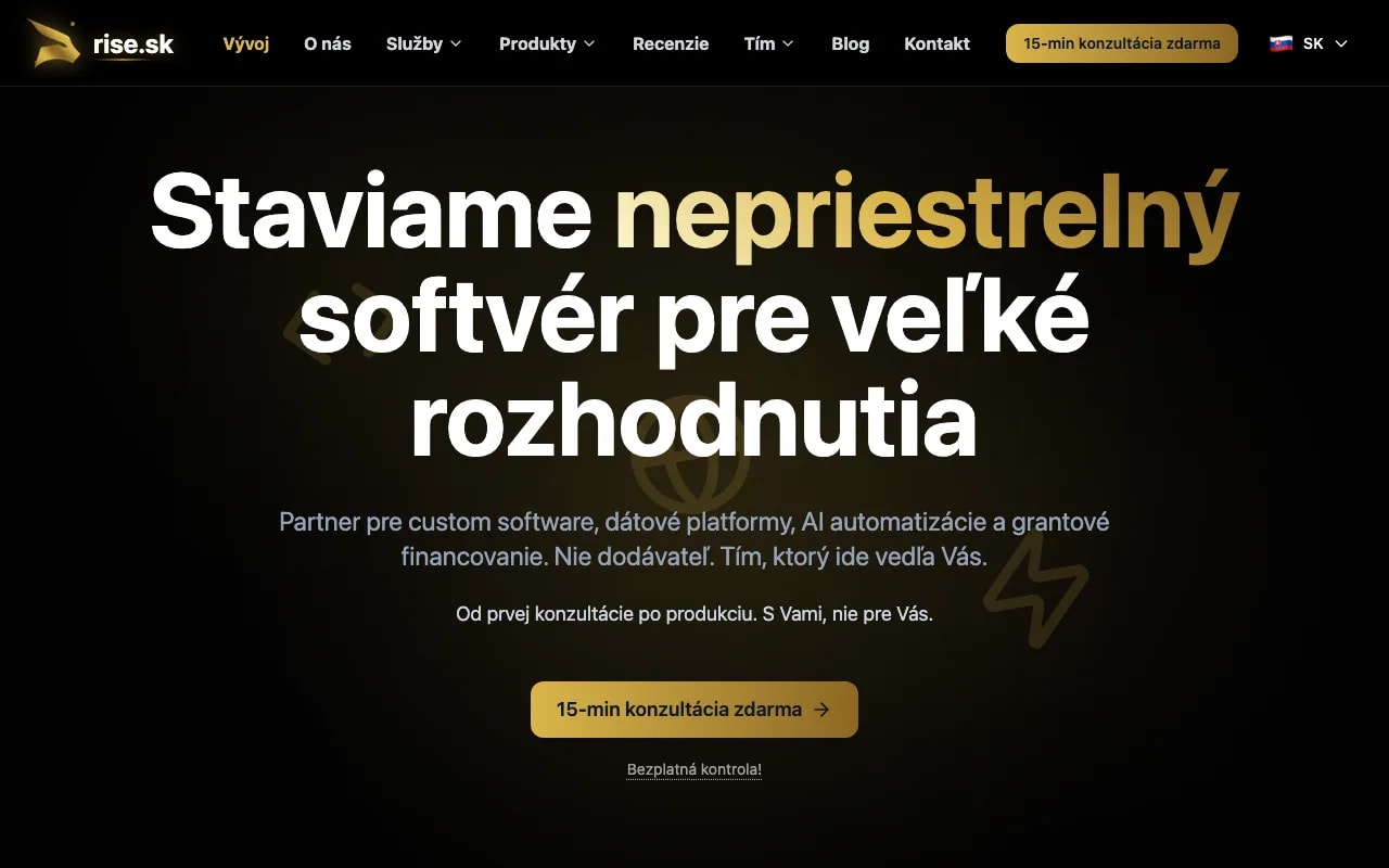 The rise.sk homepage with a consultation offer
