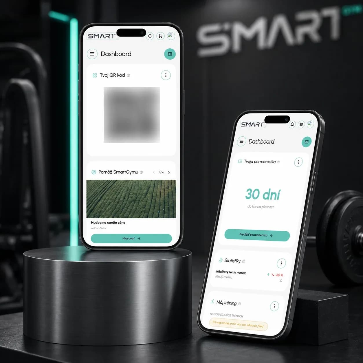 QR vstup a platnost členství SmartGym na dvou telefonech