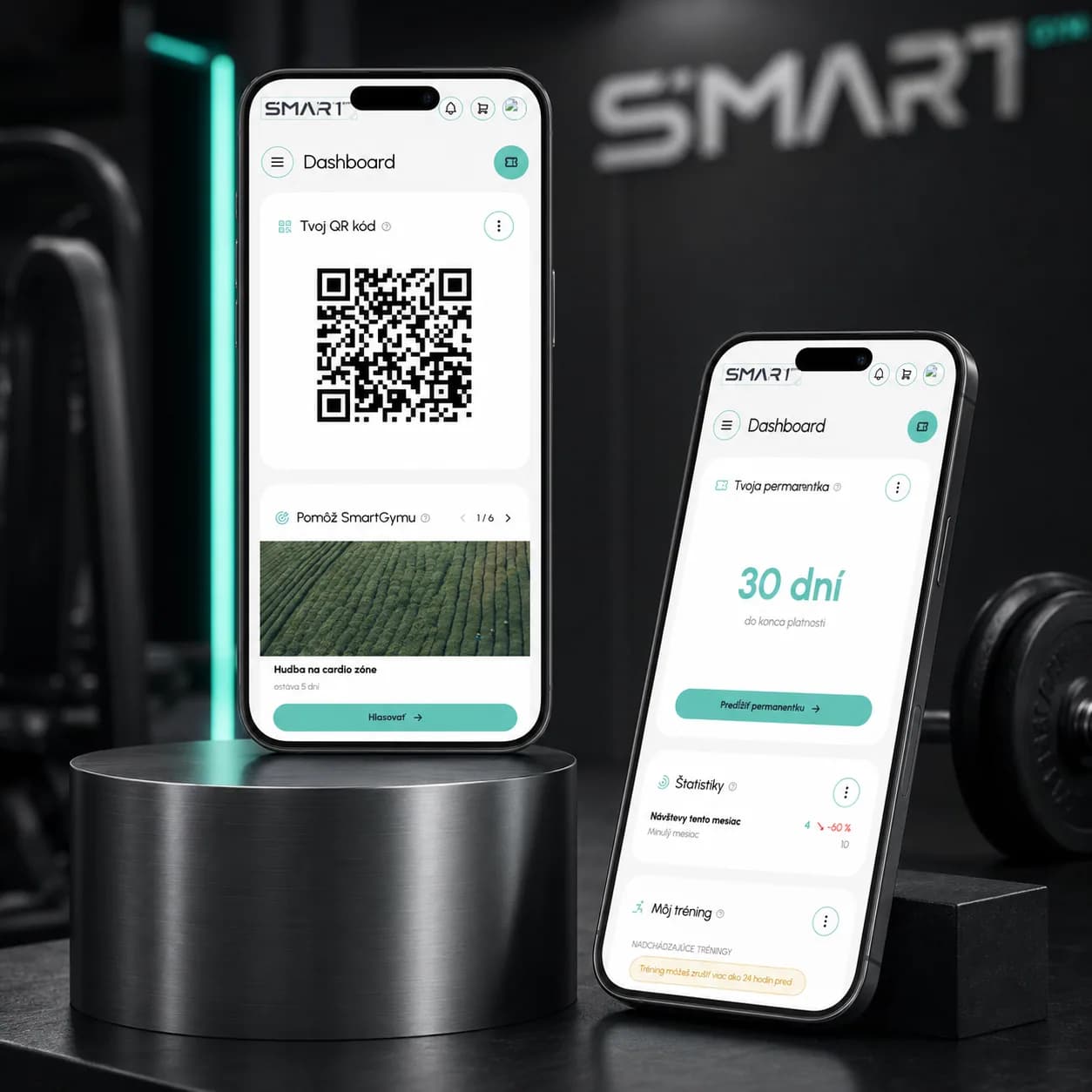 QR vstup a platnost členství SmartGym na dvou telefonech