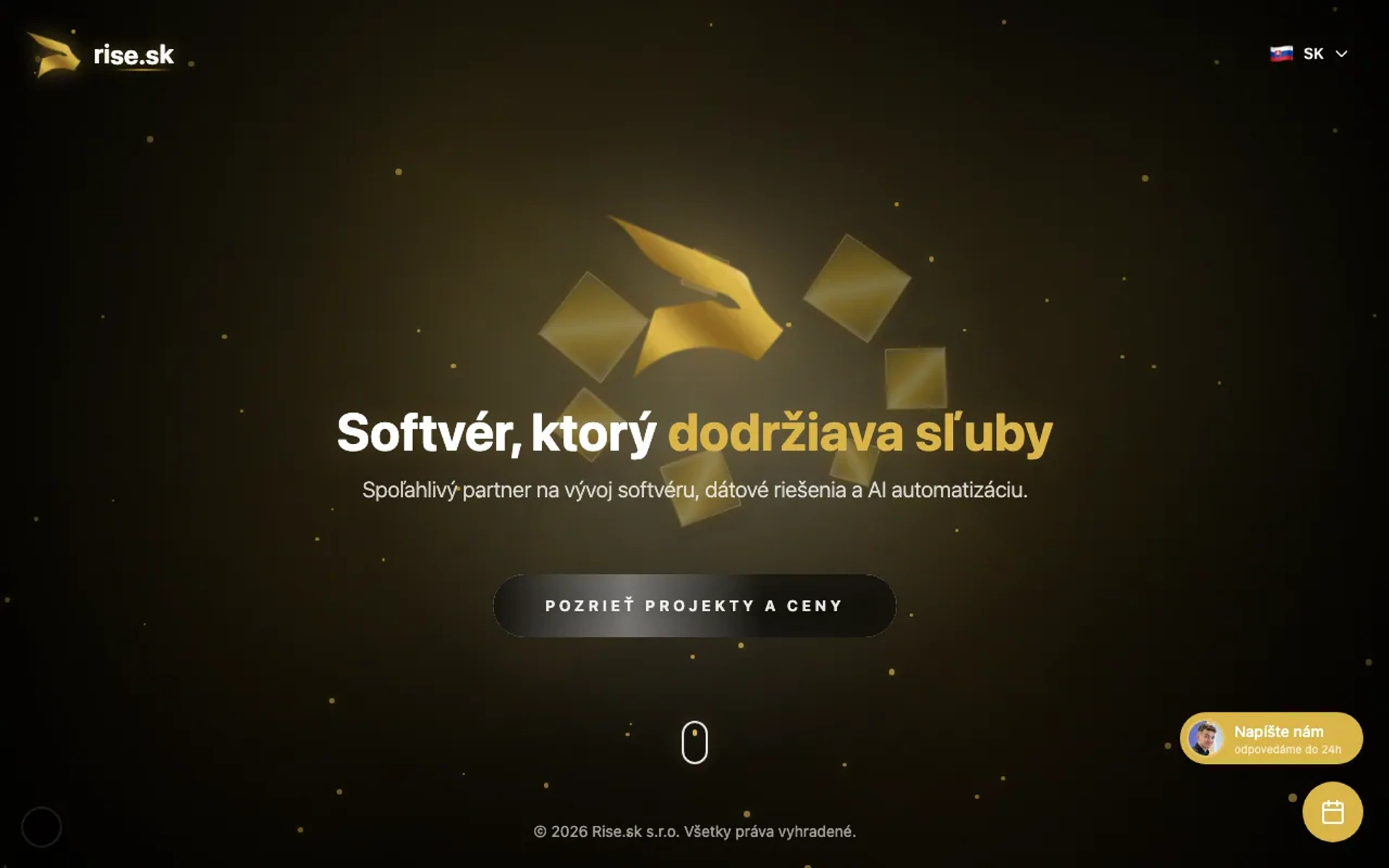 Staršia motion-first domovská stránka Rise.sk